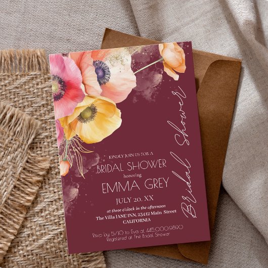 Burgund & Rotes Brautparty Einladung