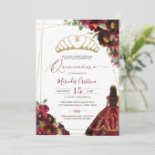 Burgund Rotes Gold Aquarellfarben Quinceañera Einladung (Stehend Vorderseite)