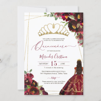 Burgund Rotes Gold Aquarellfarben Quinceañera Einladung