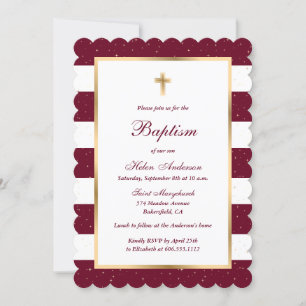 Burgund Rotes Goldkreuz Streifendorntaufe Einladung