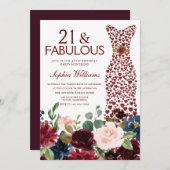 Burgund Rotes Kleid 21. Geburtstag Party Einladung (Vorne/Hinten)