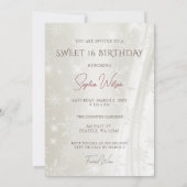 Burgund Rotes Kleid Schneeflocken Winter Sweet 16 Einladung (Rückseite)