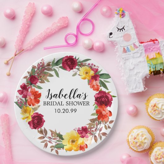 Burgund Rotes orangefarbenes Brautparty Pappteller (Party)