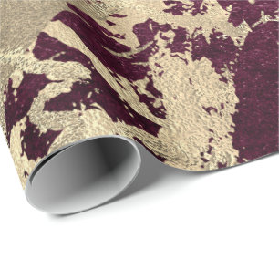 Burgund Rübengeschmolzene Goldmarble Shiny Metal Geschenkpapier