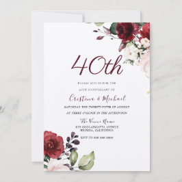 Burgund Ruby Red Floral 40. Hochzeitstag Einladung