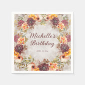 Burgund Rust Orange Bloral Women's Birthday Serviette (Vorderseite)