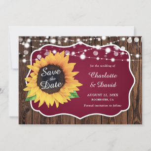 Burgund Rustic Wood Lights Sonnenblumenhochzeit Save The Date