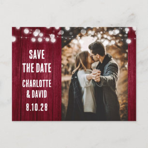 Burgund Rustic Wood Wedding Foto Save the Date Ankündigungspostkarte
