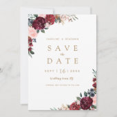Burgund rustikal boho blühend Save the Date (Vorderseite)