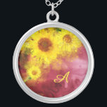 *~* Burgund-Rustikal-Sonnenblume Versilberte Kette<br><div class="desc">* Monogram / Initial Rustic Vintag botanische charmante Burgund Gold Floral Blüten und Watercolor Gelb Sonnenblumen Creative Unique Modern Design. *Dieses fröhliche moderne Land Rustic Vintag schöne weiche große Aquarell Gelbe Sonnenblumen auf einem Abstrakten Burgund Merlot und Gold machen für ein sehr Design.Energy Enhanced Square Silver Plate Metaphysische Spirituelle New...</div>