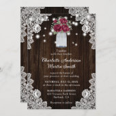 Burgund Rustikale Bartholz Lights Blumenhochzeit Einladung (Vorne/Hinten)