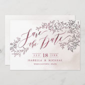 Burgund rustikale Blumenkalligrafie Save the Date (Vorne/Hinten)