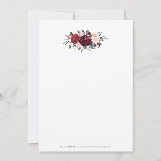 Burgund rustikale boho blumengeschmückte Geburtsta Einladung (Rückseite)