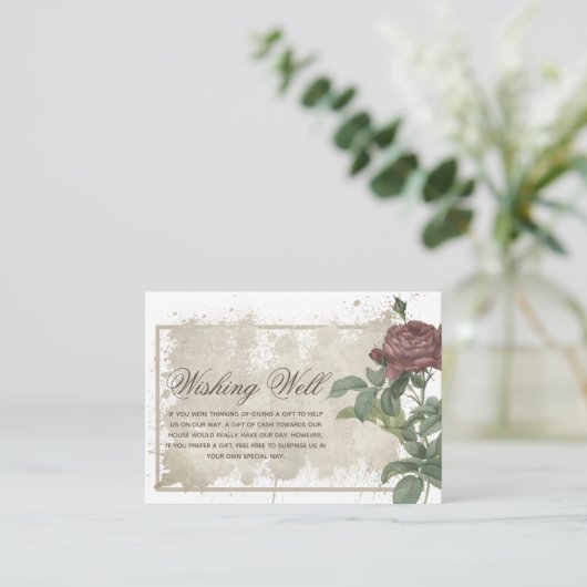 Burgund Rustikale Flora Moderne Wunschhochzeit Begleitkarte (Stehend Vorderseite)