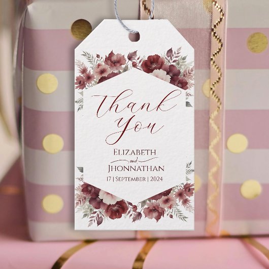 Burgund Rustikale Herbstblütenhochzeit Geschenkanhänger