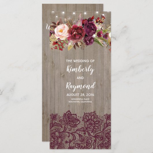 Burgund-Rustikale Hochzeitsprogramme Programm (Vorne/Hinten)