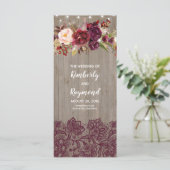 Burgund-Rustikale Hochzeitsprogramme Programm (Stehend Vorderseite)