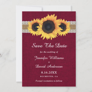 Burgund Rustikale Vintage Sonnenblumenhochzeit Save The Date