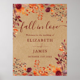 Burgund Rustikaler Fall in Liebe Hochzeit Begrüßun Poster