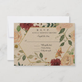 Burgund Rustikales Blush Floral Watercolor Kraft U RSVP Karte
