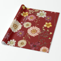 Burgund Rustikales Wildblume Wrapping Paper