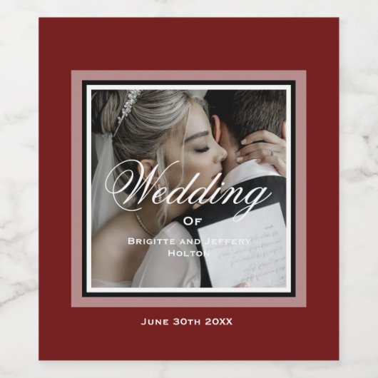 Burgund’s rotes, individualisierbares Hochzeitsfes Weinetikett (Einzelnes Label)