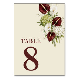 Burgund & Salbeigrüne Florale Hochzeitstisch 8 Tischnummer