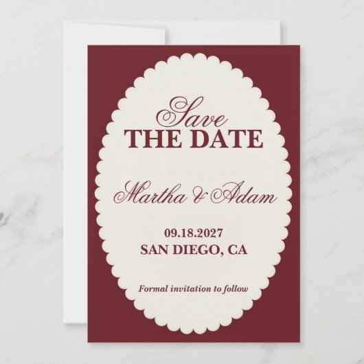 Burgund Save-the-Date Einladung (Vorderseite)