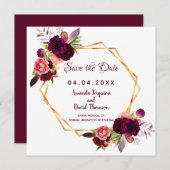 Burgund Save the Date Hochzeitsflorale (Vorne/Hinten)