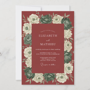 Burgund-Schicker Botanischer Hochzeitskranz Einladung