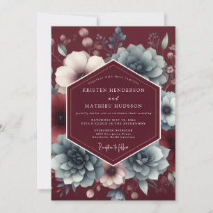 Burgund-Schiefer Moody-Hochzeit Einladung