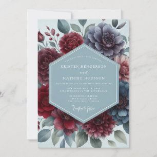 Burgund-Schiefer-stimmungsvolle Floral-Hochzeit Einladung