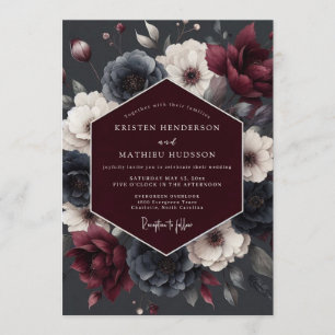 Burgund Schiefer Vesper-Blüten-Hochzeit Einladung