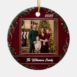 Burgund-Schmuck-Familienfoto-Weihnachtskeramik Keramik Ornament