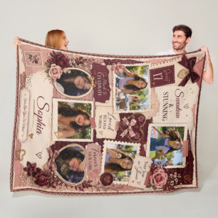 Burgund-Schmuckelemente Geburtstags-6-Foto-Collage Fleecedecke