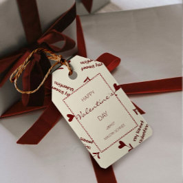 Burgund-Schrift-Herzen auf Creme - Valentinsmuster Geschenkanhänger