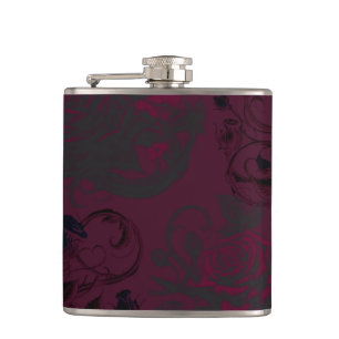 Burgund & Schwarz Dark Garden Gothic Glamour Hochz Flachmann