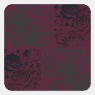 Burgund & Schwarz Dark Garden Gothic Glamour Hochz Quadratischer Aufkleber