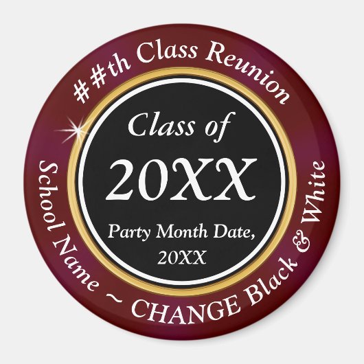 Burgund, Schwarz und Weiß, Class-Wiedersehen-Favor Magnet (Vorne)