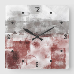 Burgund Schwarz-weiß Grau abstrakt Quadratische Wanduhr