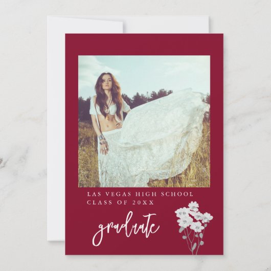 Burgund sie tat es Abschluss Foto Einladung (Rückseite)