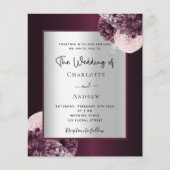 Burgund Silber Blumenzettel Einladung zur Hochzeit Flyer (Vorne)