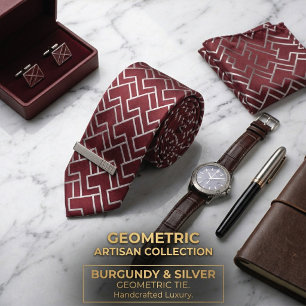Burgund & Silber geometrische Maze Herren Krawatte
