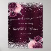 Burgund silber rosa Blume willkommen Poster (Vorne)
