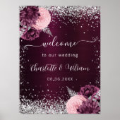 Burgund silber rosa Blume willkommen Poster (Vorne)