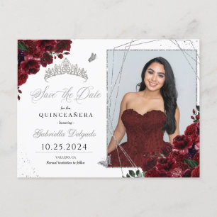 Burgund & Silber-Tiara-Quinceañera-Fotogrusskarte Postkarte