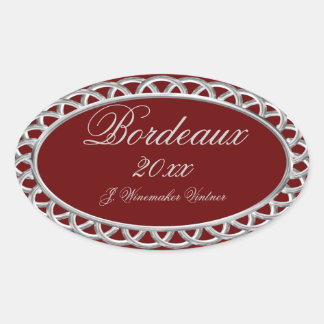 Burgund-Silber-Weinetikett Ovaler Aufkleber