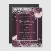 Burgund silberfarbene elegante Luxushochzeit Magneteinladung (Vorne/Hinten)