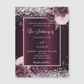 Burgund silberfarbene elegante Luxushochzeit Magneteinladung (Vorderseite)