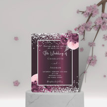 Burgund Silberfloralen Budget Einladung Hochzeit